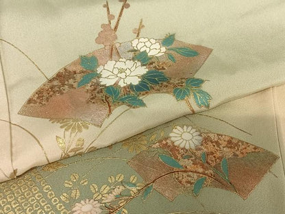 平和屋着物●訪問着　地紙枝花文　暈し染め　金彩　高島屋扱い　正絹　逸品　AABC4854zg