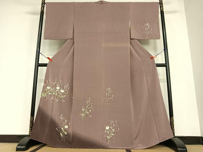平和屋着物●訪問着　友禅　草花文　暈し染め　金彩　鬼しぼ縮緬　正絹　逸品　AABC4857zg