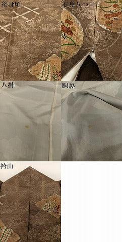 平和屋着物●上質な紬　草花文　正絹　逸品　AABC4877zg
