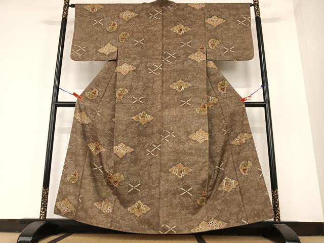 平和屋着物●上質な紬　草花文　正絹　逸品　AABC4877zg