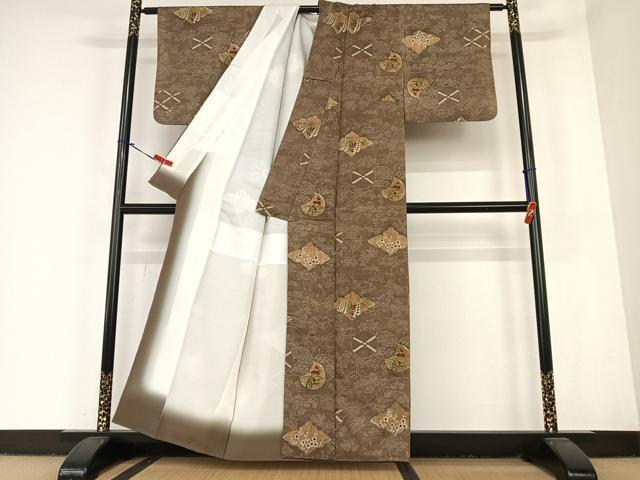 平和屋着物●上質な紬　草花文　正絹　逸品　AABC4877zg