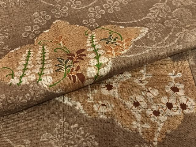 平和屋着物●上質な紬　草花文　正絹　逸品　AABC4877zg