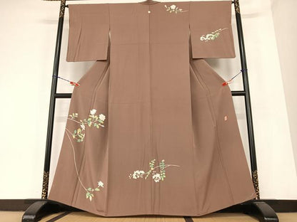 平和屋着物●京加賀糸目友禅作家　山崎巌　訪問着　枝花文　正絹　逸品　AABC4878zg