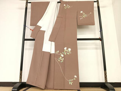 平和屋着物●京加賀糸目友禅作家　山崎巌　訪問着　枝花文　正絹　逸品　AABC4878zg