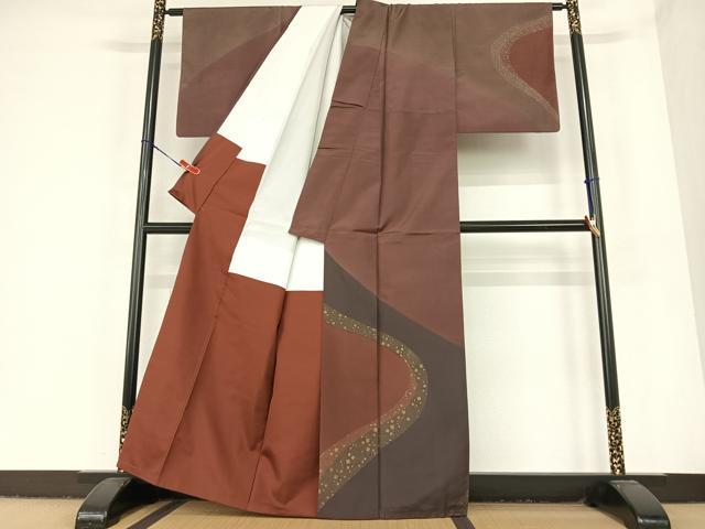 平和屋着物●本場染大島紬 訪問着 箔散らし 金彩 正絹 逸品 AABC4882zg