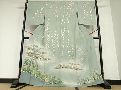 平和屋着物●本加賀友禅作家　東藤岳　訪問着　風景草花文　正絹　逸品　未使用　AABC4912zg