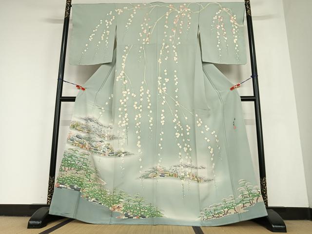 平和屋着物●本加賀友禅作家　東藤岳　訪問着　風景草花文　正絹　逸品　未使用　AABC4912zg