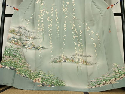 平和屋着物●本加賀友禅作家　東藤岳　訪問着　風景草花文　正絹　逸品　未使用　AABC4912zg