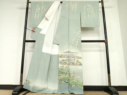 平和屋着物●本加賀友禅作家　東藤岳　訪問着　風景草花文　正絹　逸品　未使用　AABC4912zg