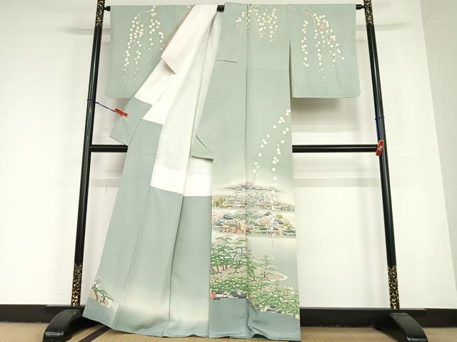 平和屋着物●本加賀友禅作家　東藤岳　訪問着　風景草花文　正絹　逸品　未使用　AABC4912zg