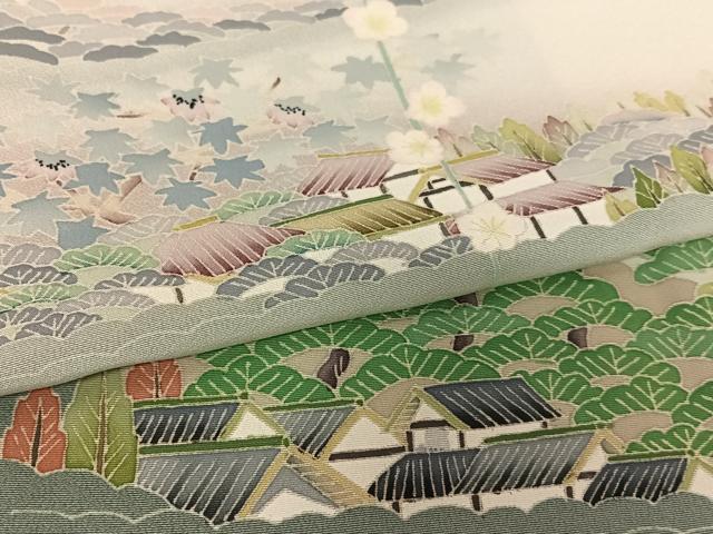 平和屋着物●本加賀友禅作家　東藤岳　訪問着　風景草花文　正絹　逸品　未使用　AABC4912zg