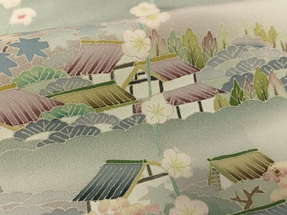 平和屋着物●本加賀友禅作家　東藤岳　訪問着　風景草花文　正絹　逸品　未使用　AABC4912zg