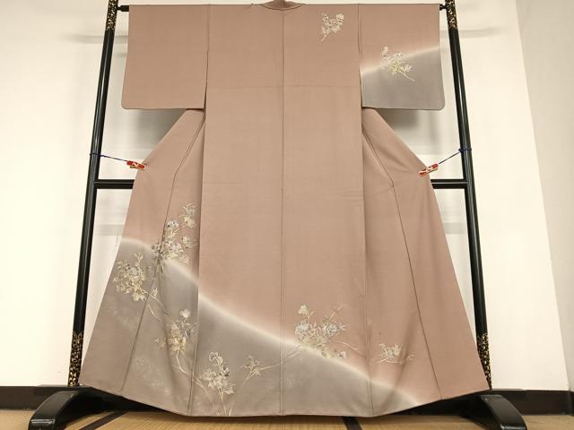 平和屋着物●訪問着 枝花文 暈し染め 金彩 正絹 逸品 AABC4915zg