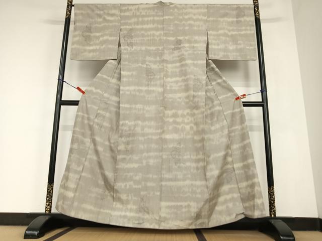 平和屋着物●結城紬　100亀甲　飛び亀甲柄　源氏車花文　正絹　逸品　AABC4931zg