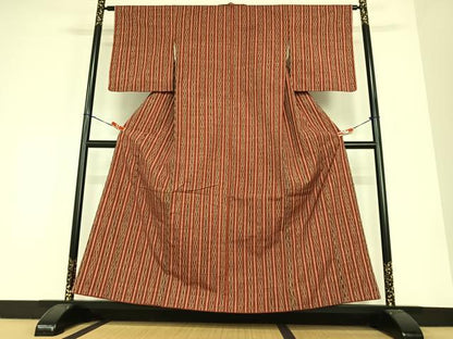 平和屋着物●上質な紬　変わり縞　正絹　逸品　AABC4941zg