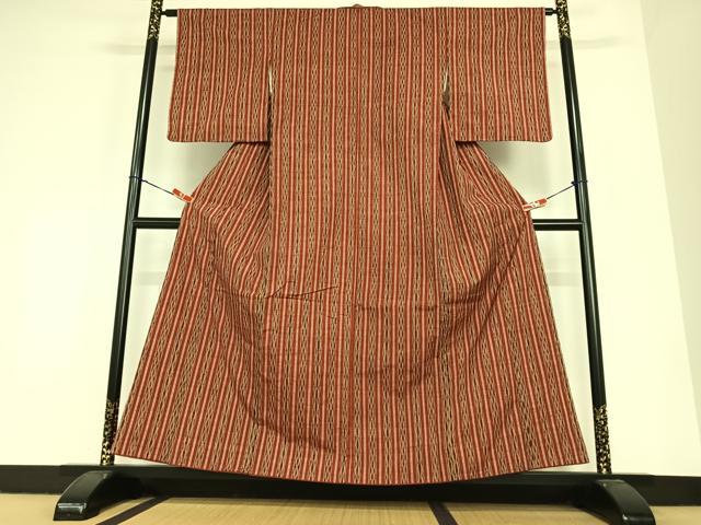 平和屋着物●上質な紬　変わり縞　正絹　逸品　AABC4941zg