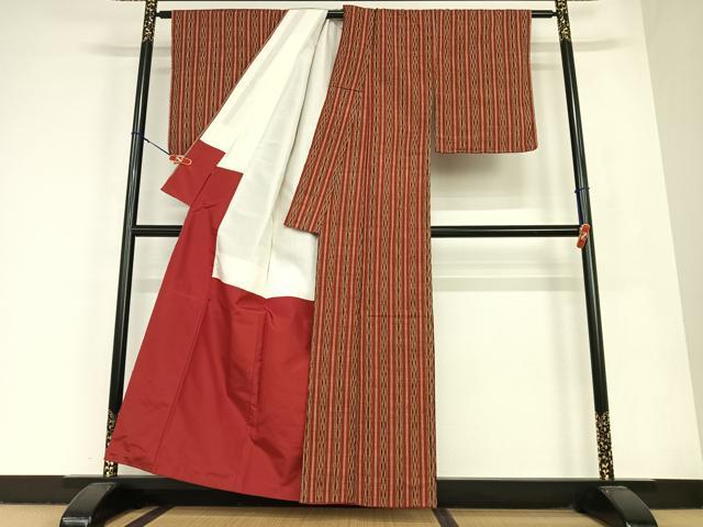 平和屋着物●上質な紬　変わり縞　正絹　逸品　AABC4941zg