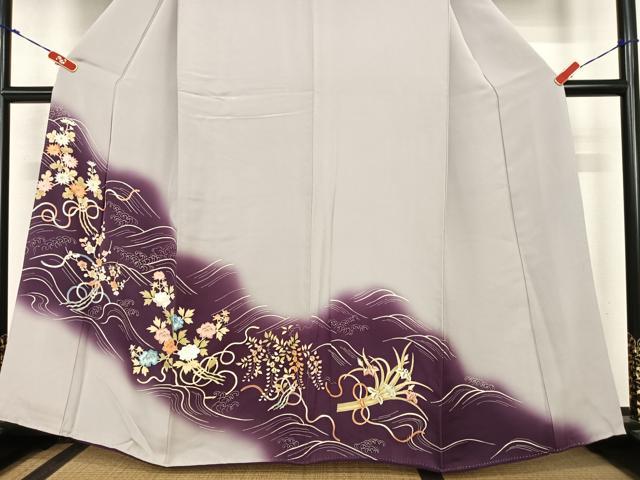 平和屋着物●訪問着 友禅 刺繍 立波花文 暈し染め 金糸 正絹 逸品 AABC4949zg