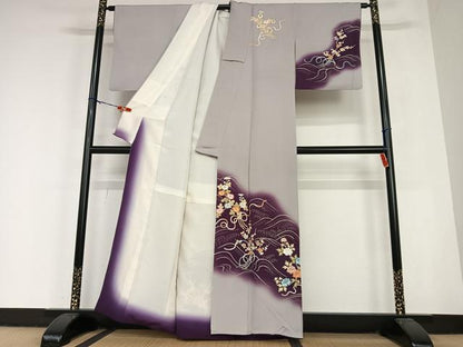 平和屋着物●訪問着 友禅 刺繍 立波花文 暈し染め 金糸 正絹 逸品 AABC4949zg