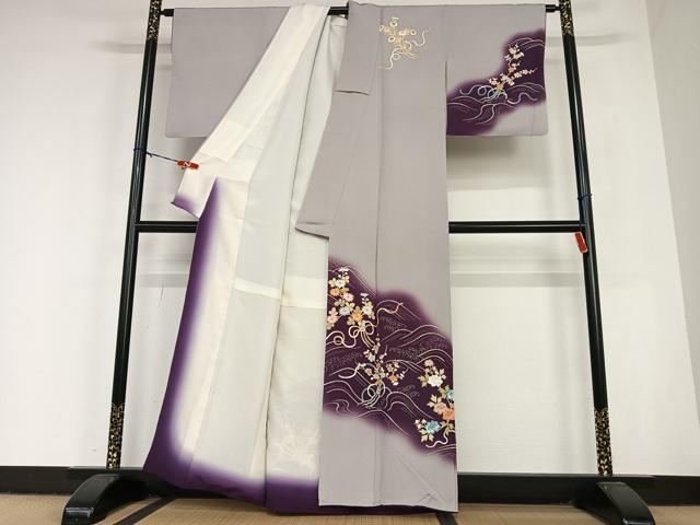 平和屋着物●訪問着 友禅 刺繍 立波花文 暈し染め 金糸 正絹 逸品 AABC4949zg