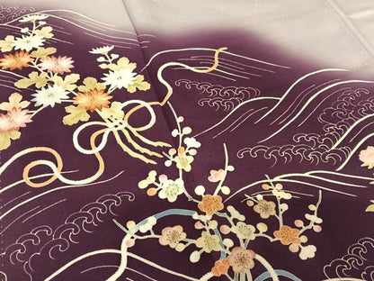 平和屋着物●訪問着 友禅 刺繍 立波花文 暈し染め 金糸 正絹 逸品 AABC4949zg
