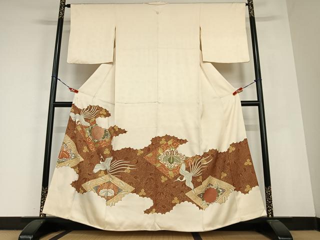 平和屋着物●豪華色留袖　駒刺繍　鳳凰花菱文　金彩　正絹　逸品　AABC4954zg