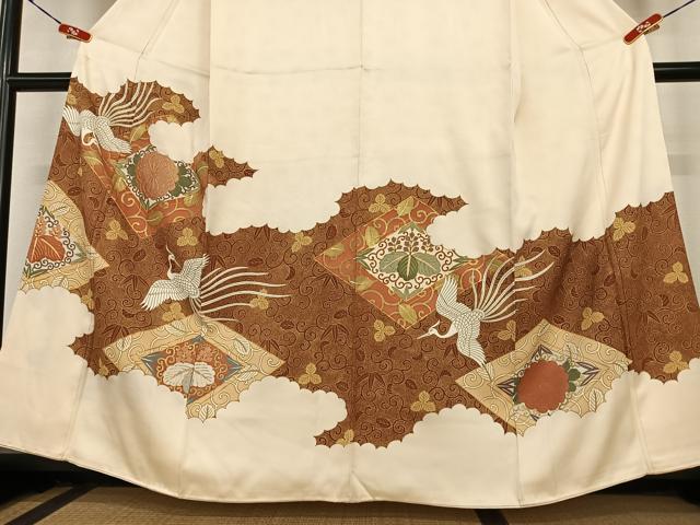 平和屋着物●豪華色留袖　駒刺繍　鳳凰花菱文　金彩　正絹　逸品　AABC4954zg