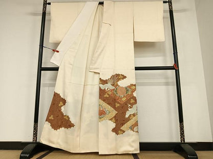 平和屋着物●豪華色留袖　駒刺繍　鳳凰花菱文　金彩　正絹　逸品　AABC4954zg