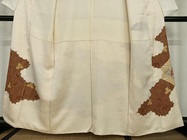 平和屋着物●豪華色留袖　駒刺繍　鳳凰花菱文　金彩　正絹　逸品　AABC4954zg