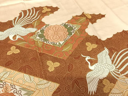 平和屋着物●豪華色留袖　駒刺繍　鳳凰花菱文　金彩　正絹　逸品　AABC4954zg