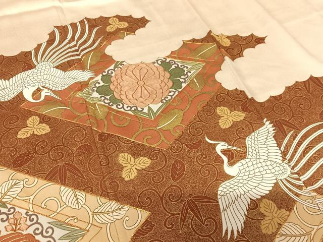 平和屋着物●豪華色留袖　駒刺繍　鳳凰花菱文　金彩　正絹　逸品　AABC4954zg