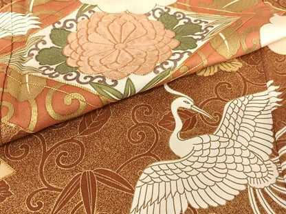 平和屋着物●豪華色留袖　駒刺繍　鳳凰花菱文　金彩　正絹　逸品　AABC4954zg