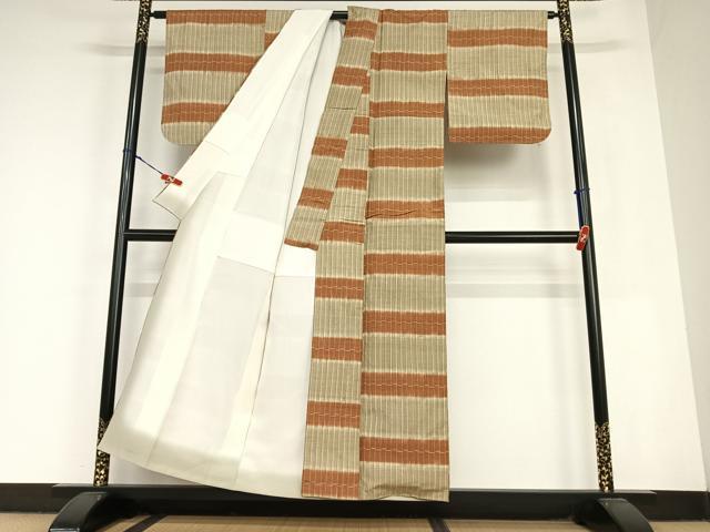 平和屋着物●上質な紬　段違い文　正絹　逸品　AABC4966zg