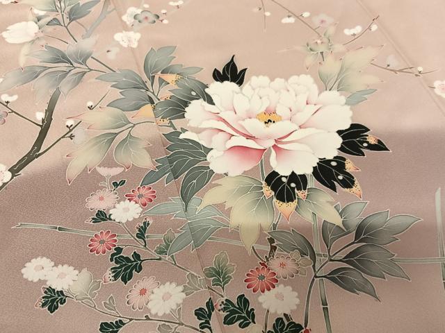 平和屋着物●訪問着　友禅　草花文　枝梅　暈し染め　正絹　逸品　AABC4972zg