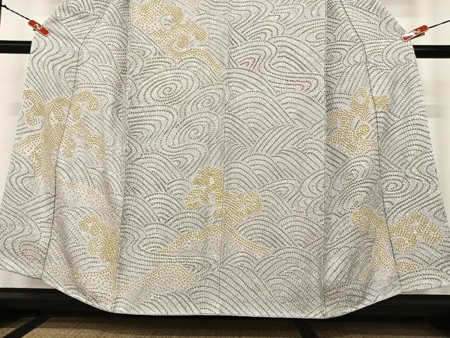 平和屋着物●訪問着 絞り 立波文 正絹 逸品 AABC4978zg