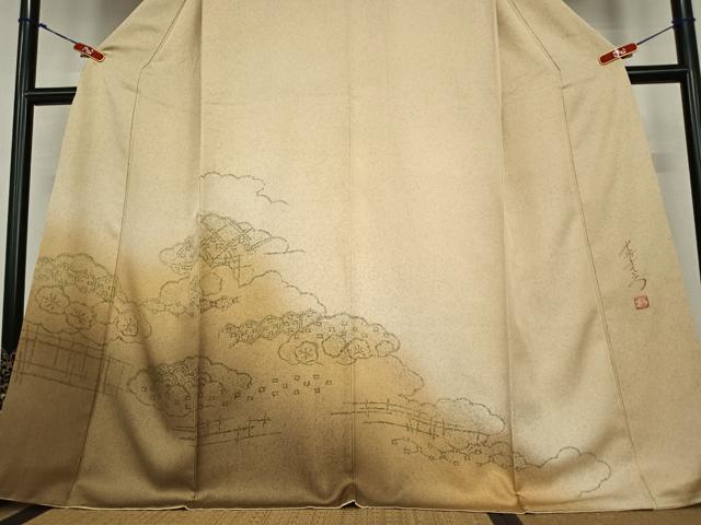 平和屋着物●中嶋まさひろ 蝋彩染作家　訪問着　雲重ね亀甲花文　暈し染め　正絹　逸品　AABC4988zg