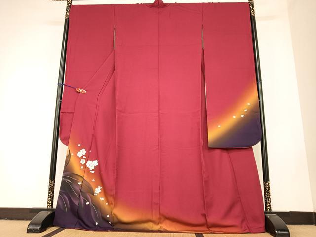 平和屋着物●豪華振袖　刺繍　舞梅文　暈し染め　金糸　正絹　逸品　AABC4990zg