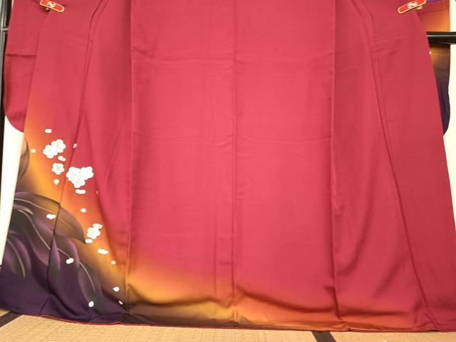 平和屋着物●豪華振袖　刺繍　舞梅文　暈し染め　金糸　正絹　逸品　AABC4990zg