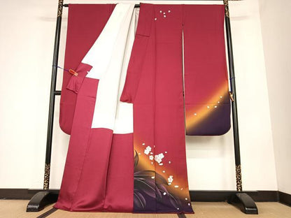 平和屋着物●豪華振袖　刺繍　舞梅文　暈し染め　金糸　正絹　逸品　AABC4990zg