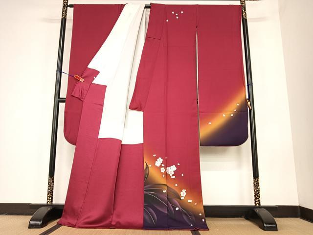 平和屋着物●豪華振袖　刺繍　舞梅文　暈し染め　金糸　正絹　逸品　AABC4990zg