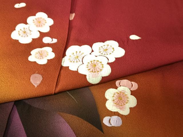 平和屋着物●豪華振袖　刺繍　舞梅文　暈し染め　金糸　正絹　逸品　AABC4990zg