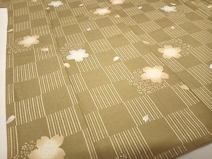 平和屋着物●上質な紬 市松舞桜 正絹 逸品 AABC4993zg