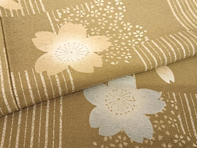 平和屋着物●上質な紬 市松舞桜 正絹 逸品 AABC4993zg