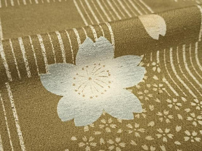 平和屋着物●上質な紬 市松舞桜 正絹 逸品 AABC4993zg