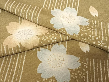 平和屋着物●上質な紬 市松舞桜 正絹 逸品 AABC4993zg