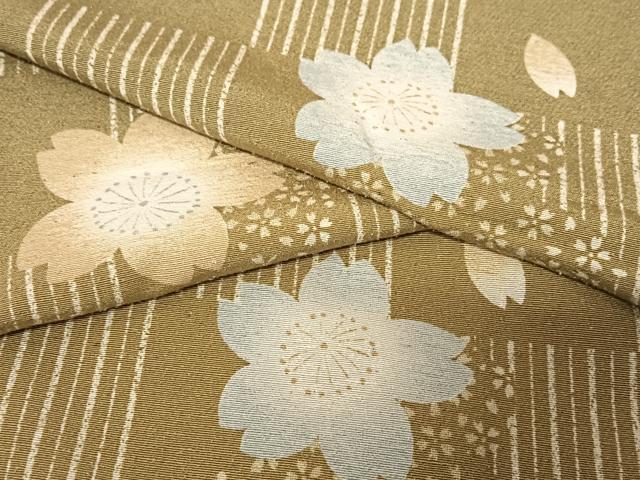 平和屋着物●上質な紬 市松舞桜 正絹 逸品 AABC4993zg