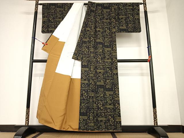 平和屋着物○上質な紬 更紗花文 正絹 逸品 未使用 AABC5000zg