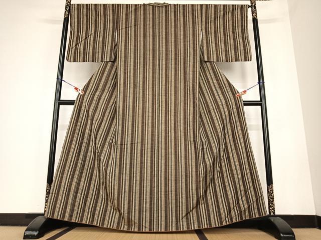 平和屋着物●上質な紬　縞　正絹　逸品　AABC5001zg