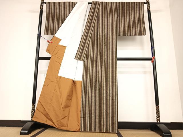 平和屋着物●上質な紬　縞　正絹　逸品　AABC5001zg