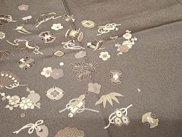 平和屋着物●訪問着 友禅 松竹梅宝尽くし 鬼しぼ縮緬 正絹 逸品 AABC5003zg